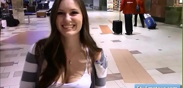  Sexy brunette teen amateur Summer flash her natural boobs and pussy in public places